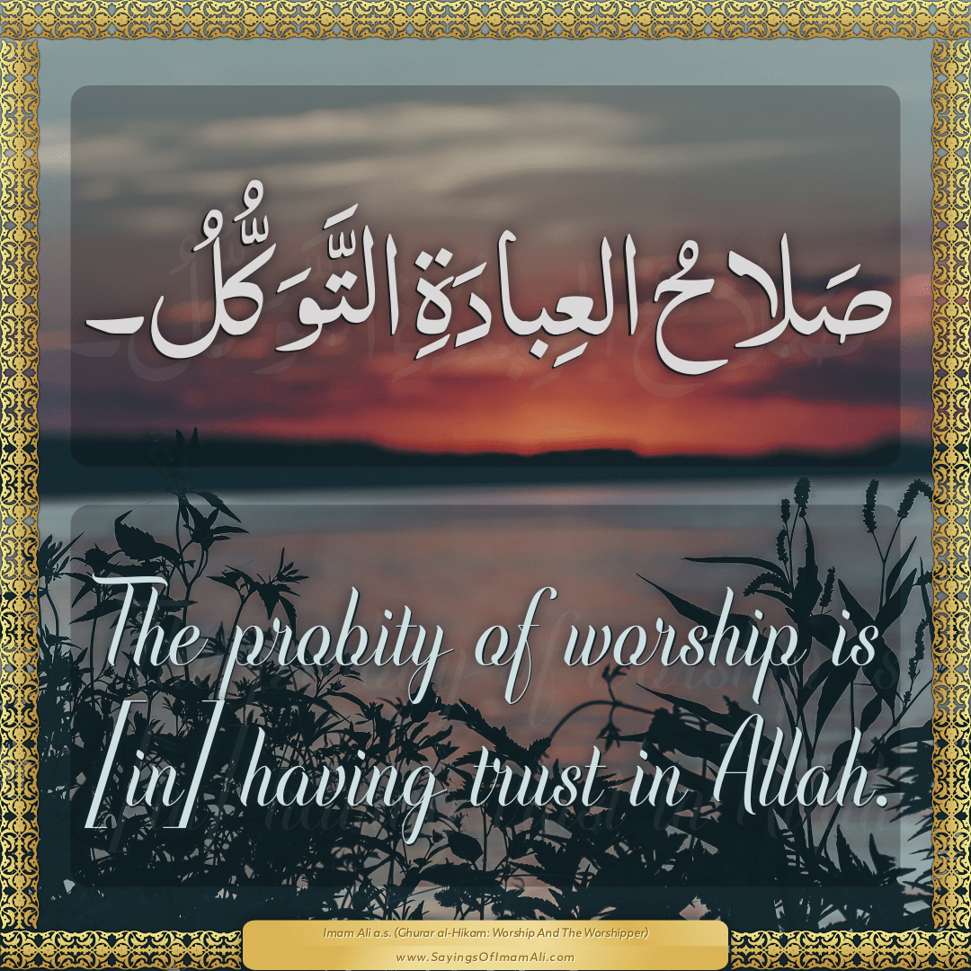 The probity of worship is [in] having trust in Allah.